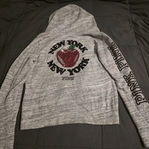 PINK Victoria's Secret Gray Hoodie with Red Sequin Apple